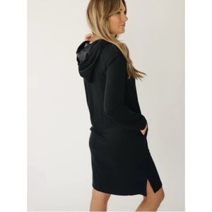 EUC Cozy Earth Black Ribbed Hoodie Midi Dress with Pockets XXL Super Soft Bamboo